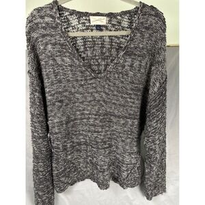 Universal Thread Knit Sweater V Neck Marled Gray White Long Sleeve Women's L